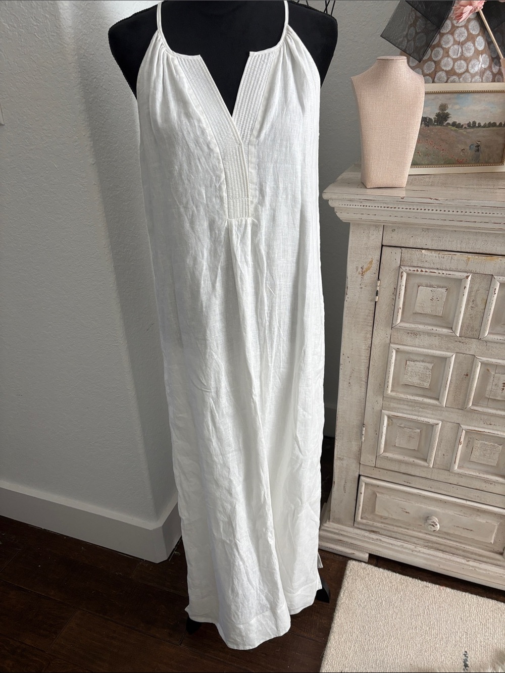 J. Crew White Linen Sleeveless V-Neck Maxi Slip Dress